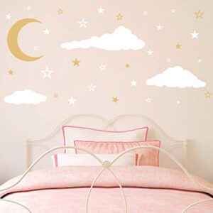 Moon, Stars and Clouds Wall Decals, Kids Wall Decoration, Nursery Wall Decal, Wall Decal for Nursery, Vinyl Wall Stickers for Children Baby Kids Boys Girls Bedroom Y08 (White,Gold)