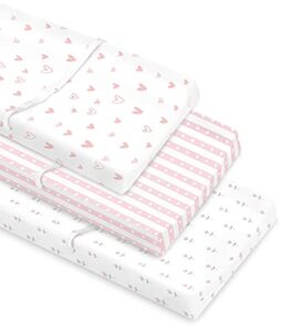 cambria baby 100% organic cotton changing pad covers or cradle sheets with reinforced safety strap holes. soft, pre-shrunk, and machine washable. girl 3 pk