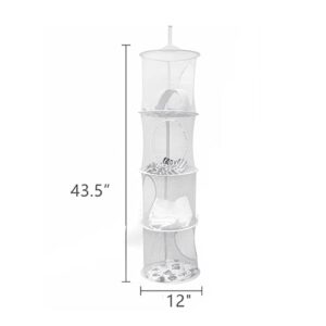 2 Pcs 4 Tier Foldable Hanging Mesh Storage Basket with 2 Hooks,43.5 x12” Space Saving Toy Organizer 4 Compartments Organizer for Corner Organizer Storage Net,Bathroom Balcony Wardrobe,Travel,Gray