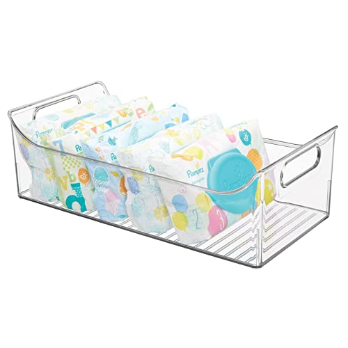 mDesign Portable Nursery Storage Plastic Baby Organizer Storage Caddy Bin w/Handles for Kids/Child Essentials - Holds Diapers, Wipes, Bottles, Baby Food, Snacks - 16" Long - Ligne Collection - Clear