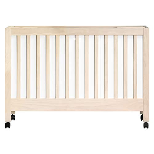 Babyletto Maki Full-Size 2-in-1 Portable Folding Crib with Toddler Bed Conversion Kit in Washed Natural, Greenguard Gold Certified