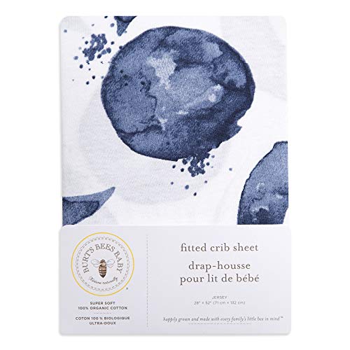 Burt's Bees Baby - Fitted Crib Sheet, Boys & Unisex 100% Organic Cotton Crib Sheet for Standard Crib and Toddler Mattresses (Hello Moon!) 28x52 Inch (Pack of 1)