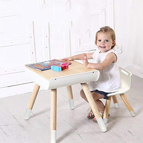 asunflower Toddler Desk & Chair Set Height Adjustable Kid's Table Chairs Set with Storage Modern Design Desk Chairs Set, White