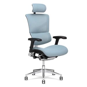x-chair x3 management office chair, glacier a.t.r. fabric with headrest - high end comfort chair/dynamic variable lumbar support/floating recline/highly adjustable/durable/executive office desk seat