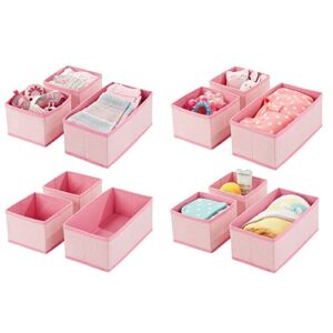 mdesign fabric drawer divider organizer bins, nursery/bedroom dresser, closet, shelf, playroom organization, hold clothes, toys, diapers, bibs, lido collection, set of 3, 4 pack, pink herringbone