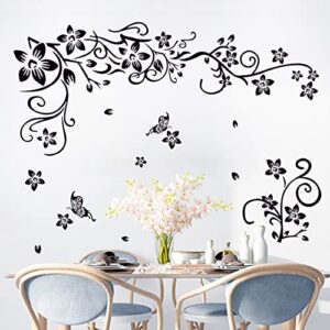 livegallery removable black vinyl flowers wall decals diy flower vines and butterfly wall stickers decor peel stick art decoration for teens room baby girls bedroom living room home wall corner
