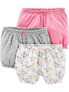 simple joys by carter's baby girls' bloomer shorts, pack of 3, grey hearts/pink/white floral, 12 months