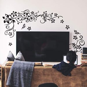 LiveGallery Removable Black Vinyl Flowers Wall Decals DIY Flower Vines and Butterfly Wall Stickers Decor Peel Stick Art Decoration for Teens Room Baby Girls Bedroom Living Room Home Wall Corner