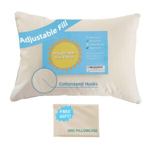 lofe organic kids pillow with pillowcase - 16x22 youth pillow, 100% organic cotton shell, adjustable loft, machine washable, soft & hypoallergenic, breathable large size toddler pillow