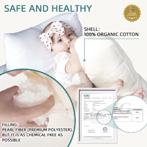 LOFE Organic Kids Pillow with Pillowcase - 16x22 Youth Pillow, 100% Organic Cotton Shell, Adjustable Loft, Machine Washable, Soft & Hypoallergenic, Breathable Large Size Toddler Pillow