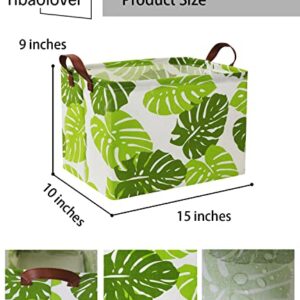 TIBAOLOVER Rectangle Storage Bin with Handles for Kids Toy/Playroom OrganizationDecor/Toy Bin/Closet/Christmas Shelf Gift Baskets/Baby Hamper (Green Leaf)