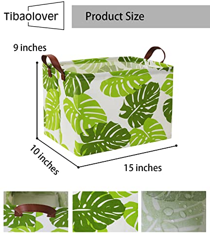 TIBAOLOVER Rectangle Storage Bin with Handles for Kids Toy/Playroom OrganizationDecor/Toy Bin/Closet/Christmas Shelf Gift Baskets/Baby Hamper (Green Leaf)