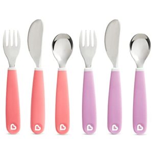 munchkin® splash™ toddler fork, knife and spoon utensil set, 6 pack, pink/purple