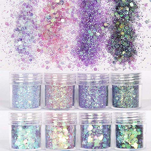 COKOHAPPY Holographic Chunky Glitter Total 80g Body Nail Face Cosmetic Hexagon Chunky Holographic Glitter for Resin Accessories (Mermaid)