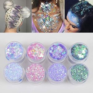 COKOHAPPY Holographic Chunky Glitter Total 80g Body Nail Face Cosmetic Hexagon Chunky Holographic Glitter for Resin Accessories (Mermaid)