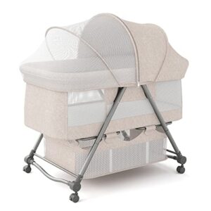67i baby bassinet portable folding rocking bassinet for baby 2-in-1 rocking cradle quick-fold bassinet for newborn infant crib toddler bassinet with storage basket and travel bag (deep khaki)