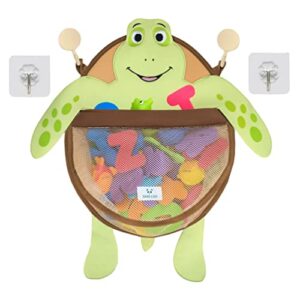 nooni care bath toy organizer for bathroom storage and nursery, tubby turtle kids bath tub toys storage mesh basket