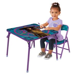 disney raya table & chair set – folding kids furniture table & chair – includes toddler chair with non-skid rubber feet & padded seat – sturdy metal construction – for ages 24m+