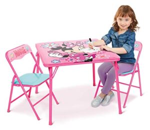 minnie mouse activity – folding childrens table & chair set – includes 2 kid chairs with non skid rubber feet & padded seats – sturdy metal construction