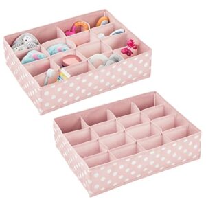 mdesign soft fabric dresser drawer and closet storage organizer for child/kids room and nursery - large 16 section organizer - polka dot print, 2 pack - pink/white