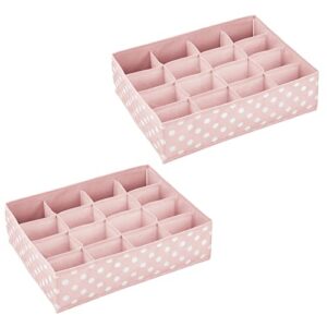 mDesign Soft Fabric Dresser Drawer and Closet Storage Organizer for Child/Kids Room and Nursery - Large 16 Section Organizer - Polka Dot Print, 2 Pack - Pink/White