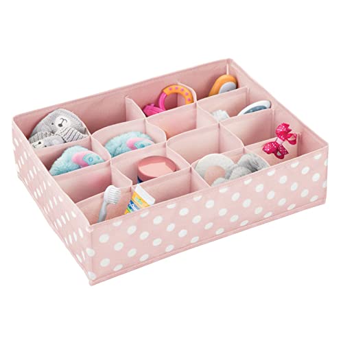 mDesign Soft Fabric Dresser Drawer and Closet Storage Organizer for Child/Kids Room and Nursery - Large 16 Section Organizer - Polka Dot Print, 2 Pack - Pink/White