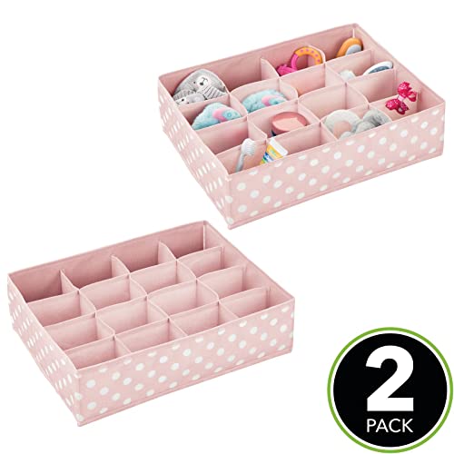 mDesign Soft Fabric Dresser Drawer and Closet Storage Organizer for Child/Kids Room and Nursery - Large 16 Section Organizer - Polka Dot Print, 2 Pack - Pink/White