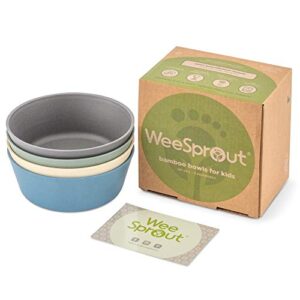 WeeSprout Bamboo Kids Bowls, Set of Four 10 oz Kid-Sized Bamboo Bowls, Dishwasher Safe Kid Bowls (Blue, Green, Gray, & Beige)