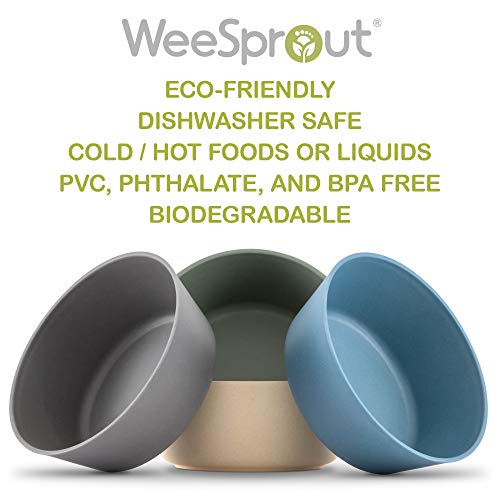 WeeSprout Bamboo Kids Bowls, Set of Four 10 oz Kid-Sized Bamboo Bowls, Dishwasher Safe Kid Bowls (Blue, Green, Gray, & Beige)