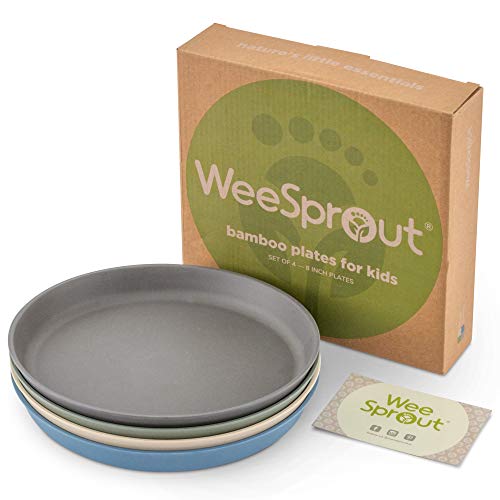 WeeSprout Bamboo Plates (Blue, Green, Gray, & Beige, Without Lids)