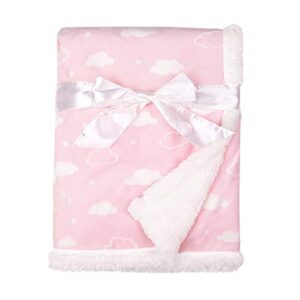american baby company heavenly soft chenille sherpa receiving blanket, 3d pink cloud, 30" x 35", for girls(pack of 1)