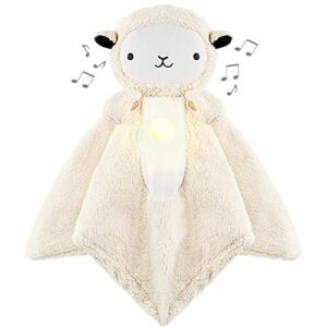 wavhello lovebub sound & light baby security blanket lovey, plush lullaby music player, white noise soother & soft night light, machine washable - lou the lamb (white minky, 18")