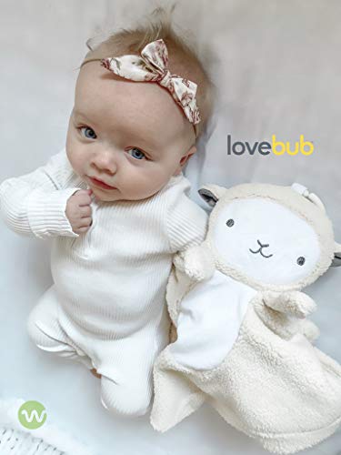 Wavhello LoveBub Sound & Light Baby Security Blanket Lovey, Plush Lullaby Music Player, White Noise Soother & Soft Night Light, Machine Washable - Lou The Lamb (White Minky, 18")