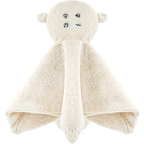 Wavhello LoveBub Sound & Light Baby Security Blanket Lovey, Plush Lullaby Music Player, White Noise Soother & Soft Night Light, Machine Washable - Lou The Lamb (White Minky, 18")