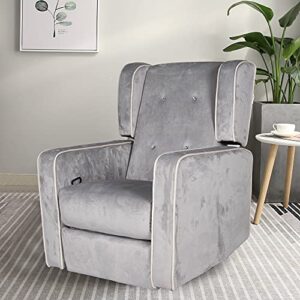 polar aurora swivel glider rocker recliner - single suede tufted gliding chairs for living room home theater (light gray)