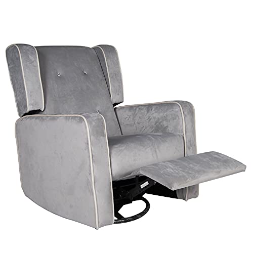 Polar Aurora Swivel Glider Rocker Recliner - Single Suede Tufted Gliding Chairs for Living Room Home Theater (Light Gray)