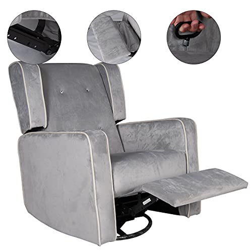 Polar Aurora Swivel Glider Rocker Recliner - Single Suede Tufted Gliding Chairs for Living Room Home Theater (Light Gray)