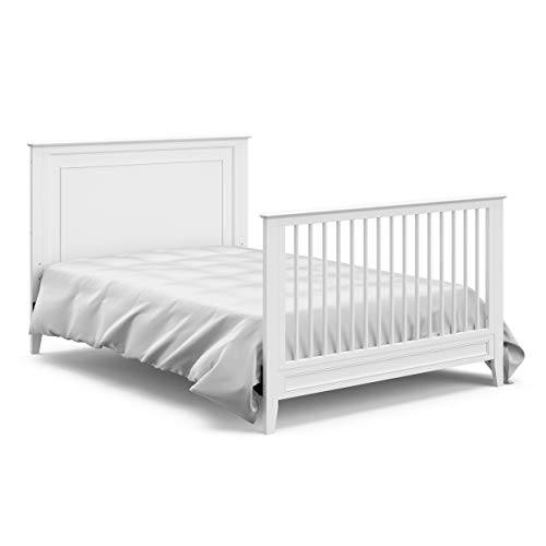 Storkcraft Solstice 5-In-1 Convertible Crib (White) – GREENGUARD Gold Certified, Converts to Toddler Bed and Full-Size Bed, Fits Standard Full-Size Crib Mattress, Adjustable Mattress Support Base