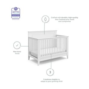 Storkcraft Solstice 5-In-1 Convertible Crib (White) – GREENGUARD Gold Certified, Converts to Toddler Bed and Full-Size Bed, Fits Standard Full-Size Crib Mattress, Adjustable Mattress Support Base