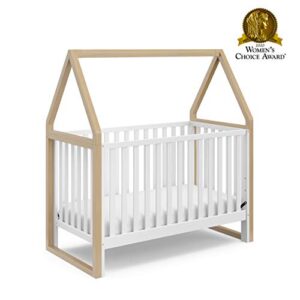 Storkcraft Orchard 5-in-1 Convertible Crib (White with Driftwood) – GREENGUARD Gold Certified, Canopy Style Baby Crib, Converts from Crib to Toddler Bed, Daybed and Full-Size Bed