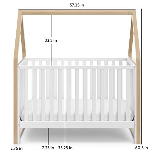 Storkcraft Orchard 5-in-1 Convertible Crib (White with Driftwood) – GREENGUARD Gold Certified, Canopy Style Baby Crib, Converts from Crib to Toddler Bed, Daybed and Full-Size Bed