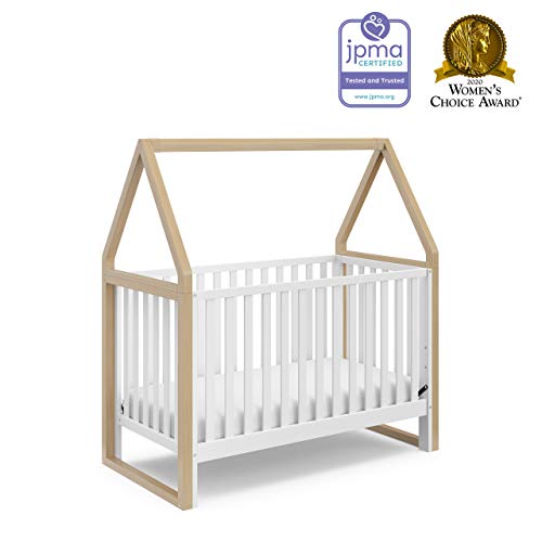 Storkcraft Orchard 5-in-1 Convertible Crib (White with Driftwood) – GREENGUARD Gold Certified, Canopy Style Baby Crib, Converts from Crib to Toddler Bed, Daybed and Full-Size Bed