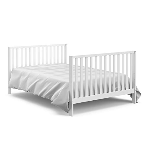 Storkcraft Orchard 5-in-1 Convertible Crib (White with Driftwood) – GREENGUARD Gold Certified, Canopy Style Baby Crib, Converts from Crib to Toddler Bed, Daybed and Full-Size Bed