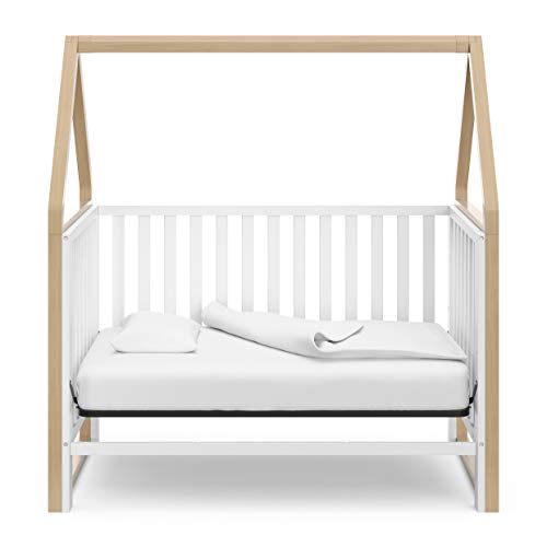 Storkcraft Orchard 5-in-1 Convertible Crib (White with Driftwood) – GREENGUARD Gold Certified, Canopy Style Baby Crib, Converts from Crib to Toddler Bed, Daybed and Full-Size Bed