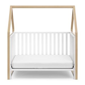 Storkcraft Orchard 5-in-1 Convertible Crib (White with Driftwood) – GREENGUARD Gold Certified, Canopy Style Baby Crib, Converts from Crib to Toddler Bed, Daybed and Full-Size Bed