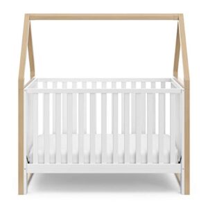 Storkcraft Orchard 5-in-1 Convertible Crib (White with Driftwood) – GREENGUARD Gold Certified, Canopy Style Baby Crib, Converts from Crib to Toddler Bed, Daybed and Full-Size Bed