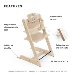 Tripp Trapp High Chair from Stokke, Natural - Adjustable, Convertible Chair for Children & Adults - Includes Baby Set with Removable Harness for Ages 6-36 Months - Ergonomic & Classic Design