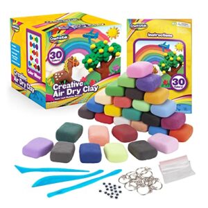 creative kids air dry clay modeling crafts kit for children - super light nontoxic - 30 vibrant colors & 3 clay tools - stem educational diy molding set – gift for boys & girls 4+