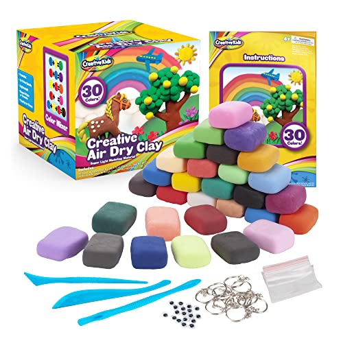 Creative Kids Air Dry Clay Modeling Crafts Kit for Children - Super Light Nontoxic - 30 Vibrant Colors & 3 Clay Tools - STEM Educational DIY Molding Set – Gift for Boys & Girls 4+