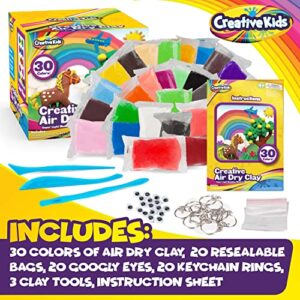 Creative Kids Air Dry Clay Modeling Crafts Kit for Children - Super Light Nontoxic - 30 Vibrant Colors & 3 Clay Tools - STEM Educational DIY Molding Set – Gift for Boys & Girls 4+